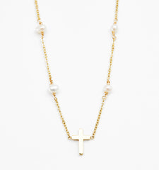 Cross Pearl Link Necklace